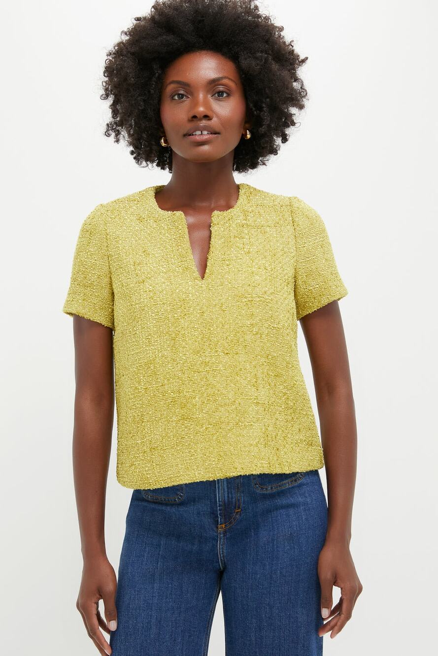 Hyacinth House Citron Green Yellow Tweed Maebe Blouse Size Women's XS NWT NEW